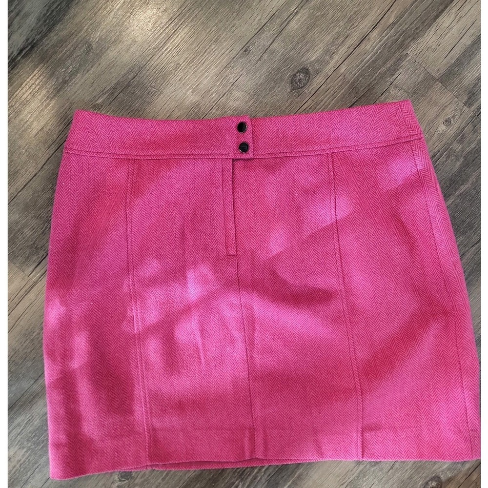 H&M Pink Herringbone Wool Blend Mini Skirt Size 12 A-Line - Picture 2 of 7